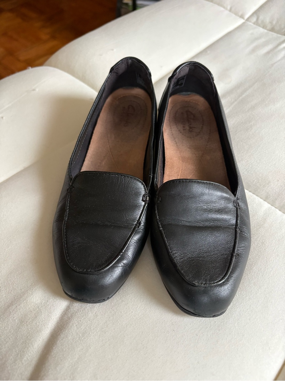 Clarks Black Leather Women's Slip-On Loafers